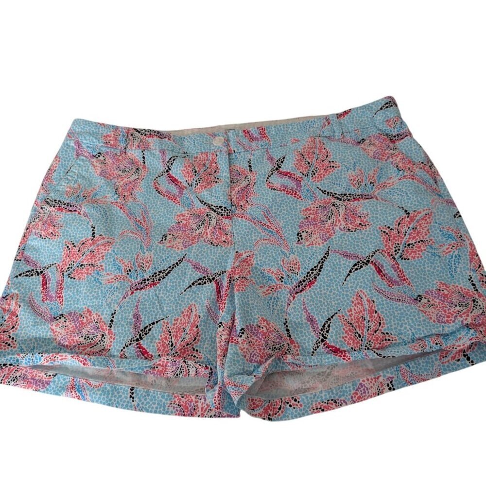 Crown & Ivy Curvy Floral Mosaic Shorts Womens Size 24W Blue Cotton Stretch
